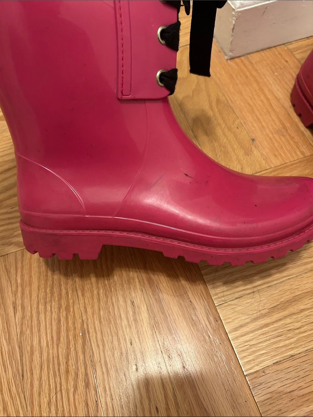 RED Valentino Hot Pink Lace-Up Rain Boots - Picture 4 of 16